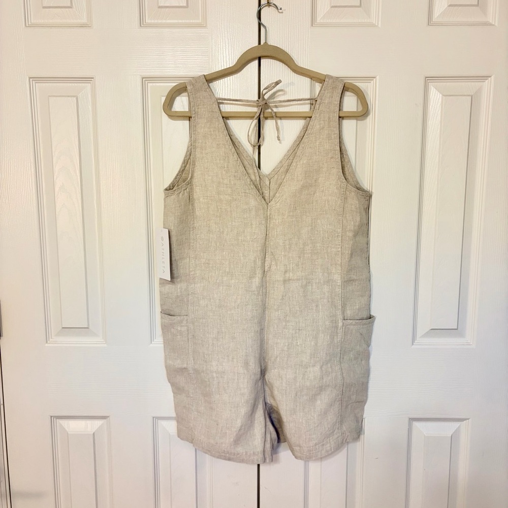NWT Athleta Retreat Cream Linen Jumpsuit Romper Size Medium - Picture 4 of 11